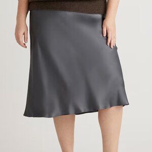 Quince 100% Silk Midi Skirt in Dark Gray Lava Smoke, Size Small